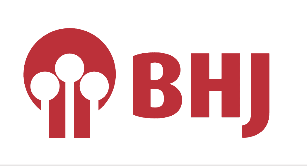 Red BHJ logo with three circles and lines inside a larger circle, next to bold "BHJ" text.