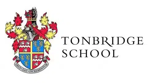 Tonbridge School logo with a colorful crest and the text "TONBRIDGE SCHOOL" on a white background.