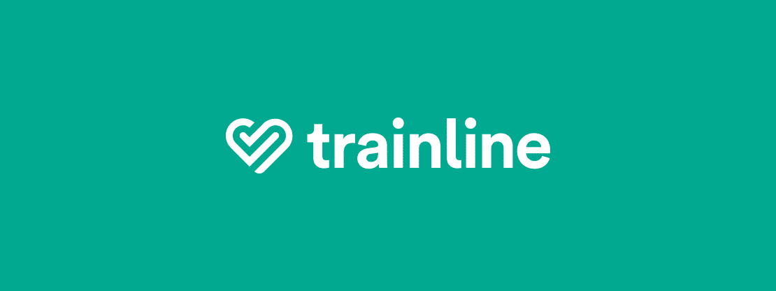White Trainline logo and text on a teal background.