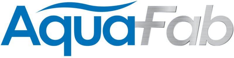 AquaFab AquaFab logo with blue and metallic silver text, featuring a wave above the "q".