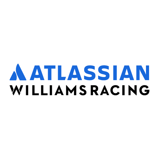 Williams Racing Atlassian Williams Racing logo with blue and black text on a transparent background.