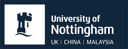 Nottingham Uni University of Nottingham logo with locations: UK, China, Malaysia on a dark blue background.