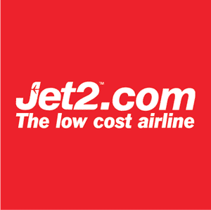 Jet2 Jet2.com logo with the tagline "The low cost airline" on a red background.
