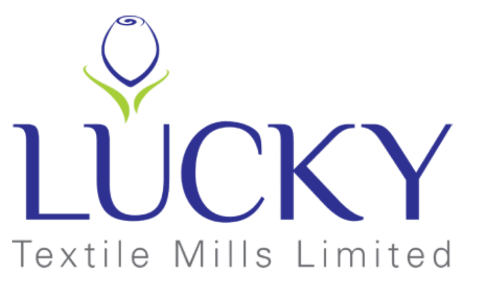 Lucky Mills Textiles Logo for Lucky Textile Mills Limited with a blue and green abstract flower above the company name.