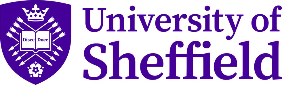Sheffield Uni University of Sheffield logo in violet with a shield and the text "University of Sheffield".