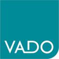 VADO logo with white text on a teal background and a rounded bottom-right corner.