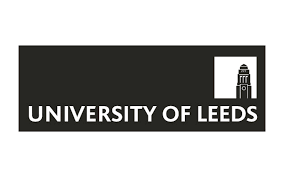 Leeds Uni University of Leeds logo with a clock tower icon on a black background.
