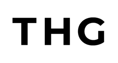 THG Black letters "THG" on a white background.